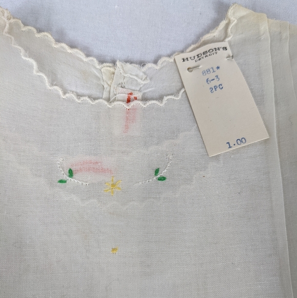 Vintage NEW Baby Dress Slip Sheer 2-Piece Hand Embroidery Hudson's Detroit - Picture 12 of 13